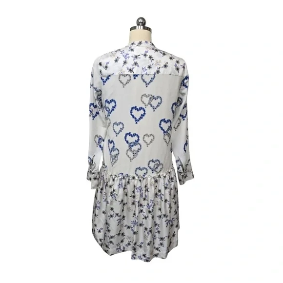 Sandro Paris Silk Heart Floral Print Drop Waist Shirt Dress Size 36 US 4 Luxury - Picture 3 of 9